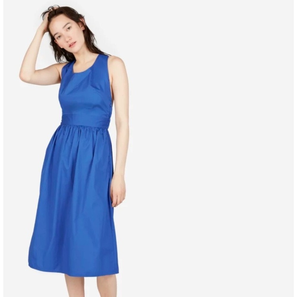 Everlane Women's Blue The Clean Cotton Cross-Back Dress SZ 2